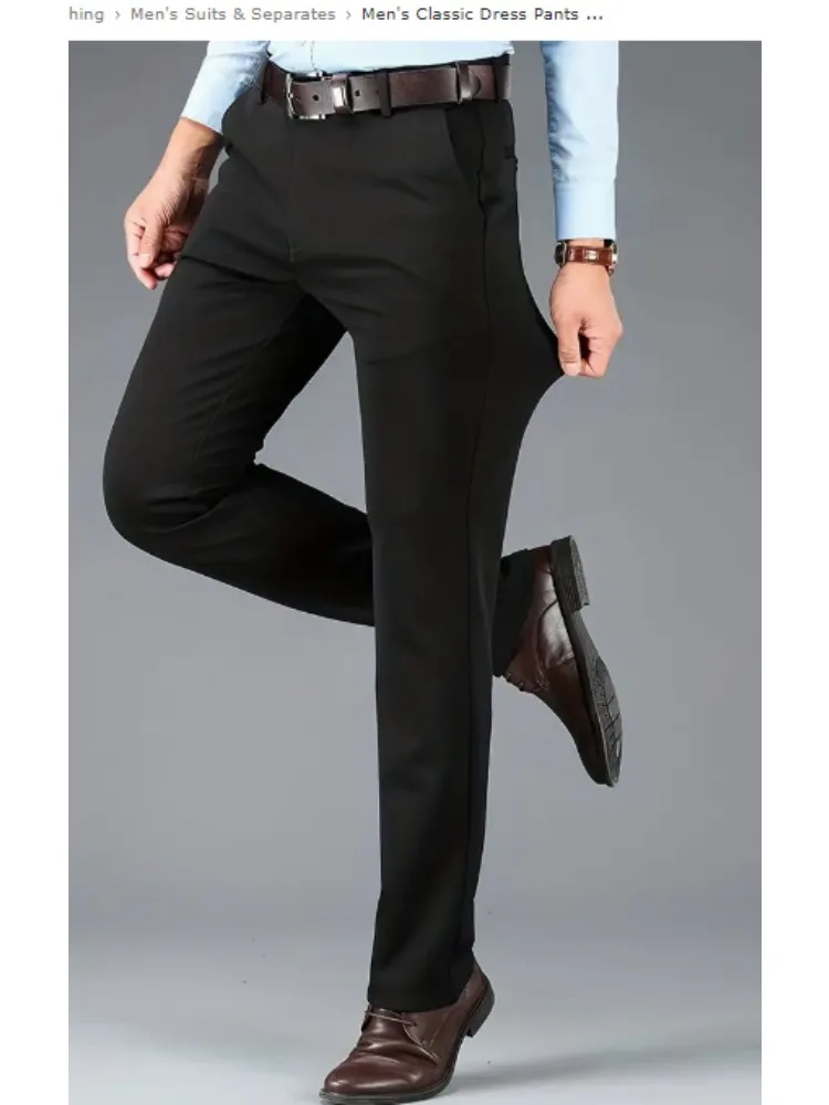 Large Mens Classic Stretch Dress Pants - Comfortable, Breathable, and Versatile for Business and Formal Occasions