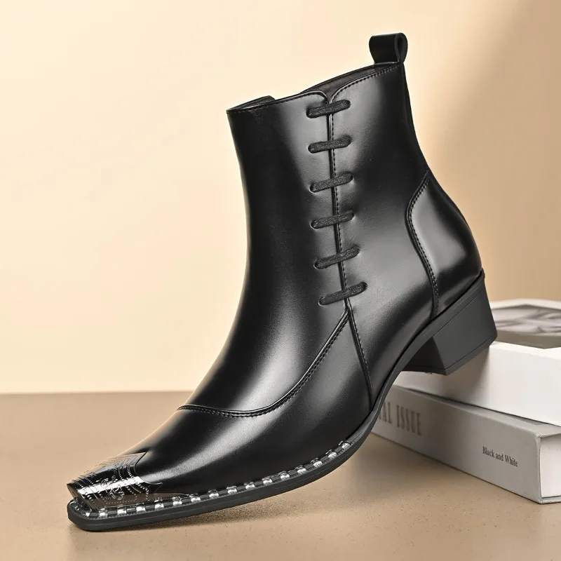 Men's Boots British Style Business Casual Dress Boots Side Zipper Men Ankle Boots Luxury Men Casual Leather Boot Large Size39-48