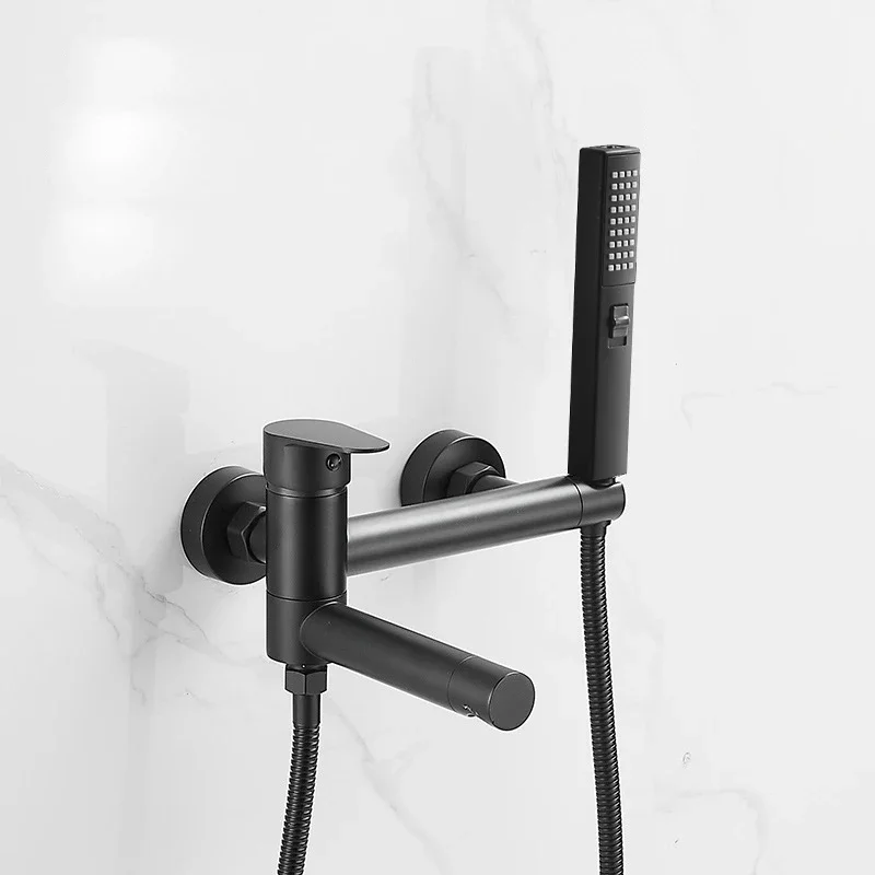 Modern Black Bathtub Faucets Wall Mounted Shower Set with Unique Rotating Nozzle Mixer Tap for Bathroom Ducha