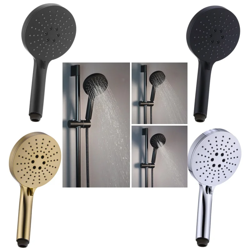 Wall Mounted Adjustable Slide Shower Bar Bathroom Shower Riser Sliding Bar Set with Hose and Shower Black Gold Minimalist Style