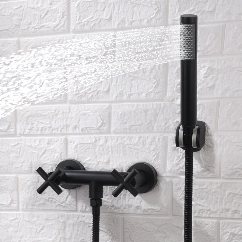 Black Shower Bath Faucet Luxurious Combo Set Bathroom Hot And Cold Shower Mixing Valve Set Rain Handheld Shower Head Kit