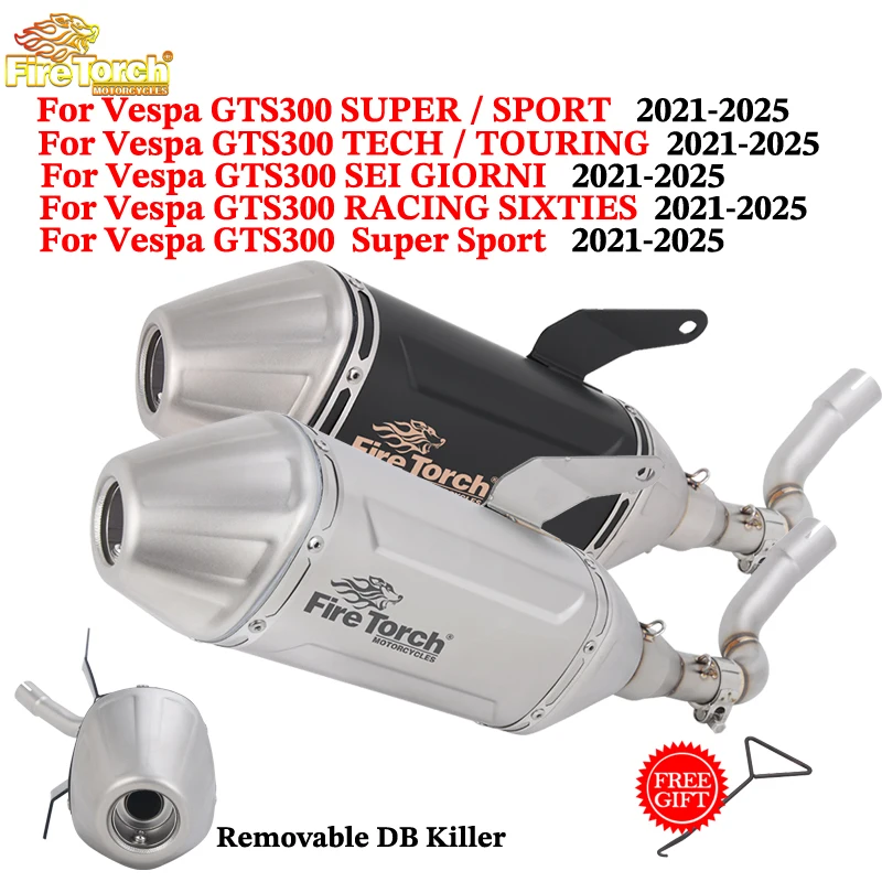 Slip On For Vespa GTS300 GTS 300 SUPER SPORT TECH TOURING SEI GIORNI 2021 - 2025 Motorcycle Exhaust System Link Pipe With Escape