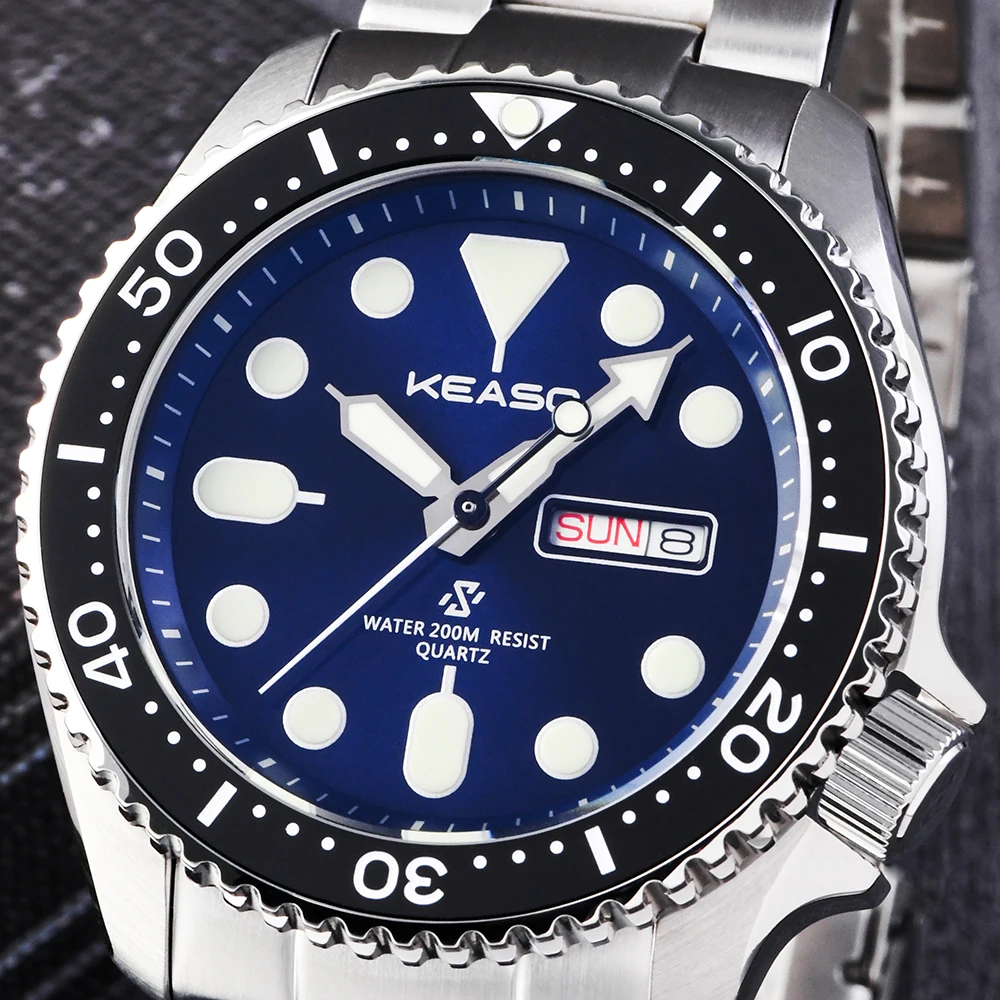 KEASO Watch MIYOTA Quartz Movement Stainless Steel Diving Watch C3 Super Luminous Sapphire Glass Watch Men's Watch SKX007
