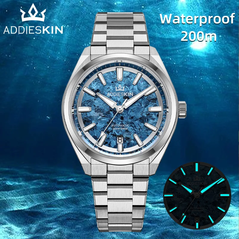 AddiesKin K006 Blue Crystallized Titanium Dial Miyota 9015 200m Waterproof BGW9 Luminous Ultra Light Men Dress Mechanical Watch