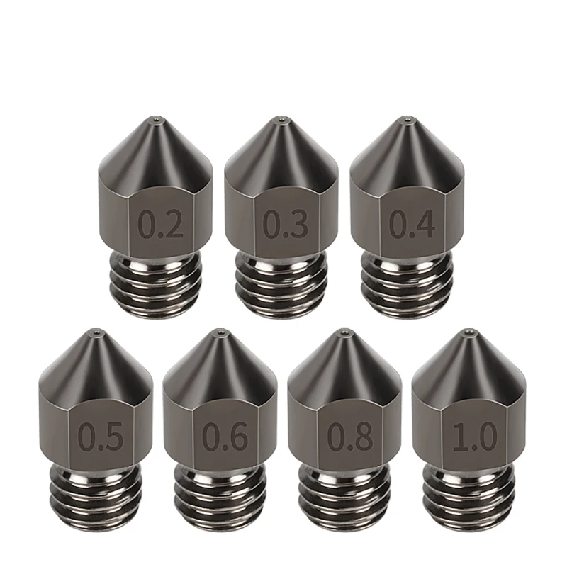 Super Hardened Steel Nozzle MK8 5Pcs/Lots Hard Reprap 1.75mm 0.2/0.3/0.5/0.6/0.8/1.0mm for 3D Printers Hotend CR10 Ender3