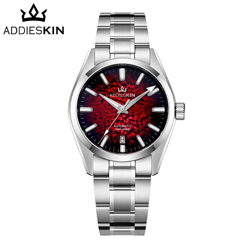ADDIESKIN K003 Red Men's Automatic Watch Hammered Texture Dial Sapphire Crystal Miyota 9015 BGW9 Luminous 100m Waterproof Watch
