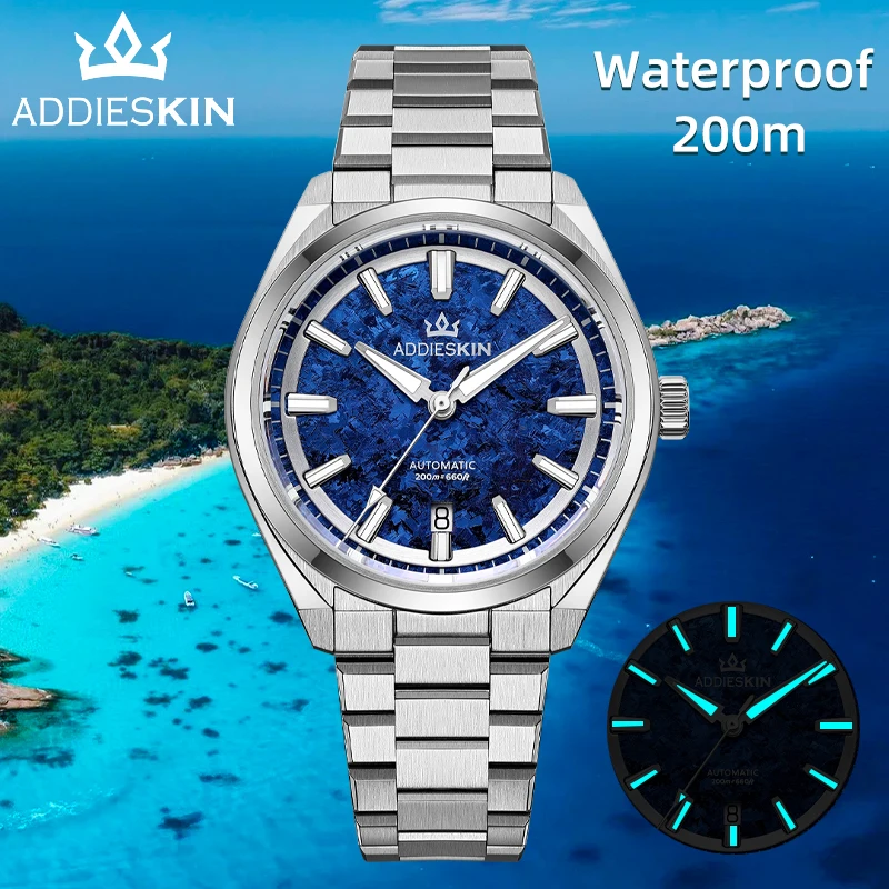 AddiesKIN K006 Men Watch 9015 Ice Crystal Titanium Dial Sapphire Glass BGW9 Luminous 20Bar Diving Mechanical Automatic Watches