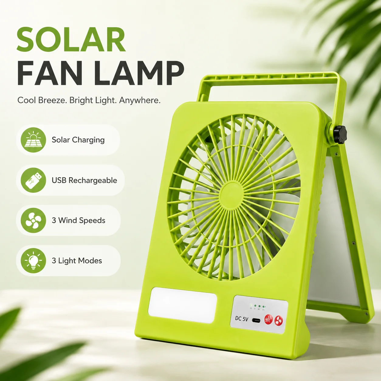 Portable Solar Fan Lamp USB Rechargeable Foldable LED Camping Light Quiet Desk Fan Outdoor Tool Instrument Accessory for Camping