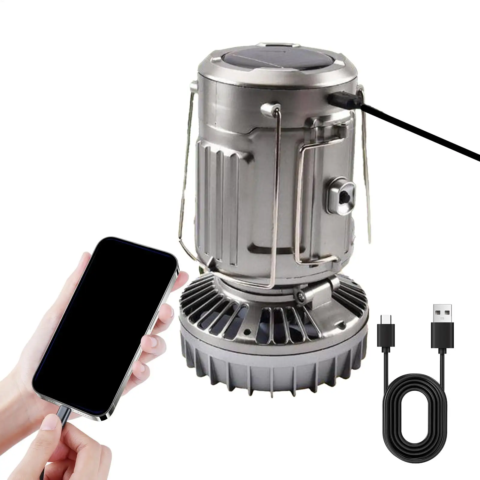 LED Camping Lantern Solar Lantern LED Lights Camping Gear Rechargeable Waterproof Survival Gear Power Bank With Foldable Cooling