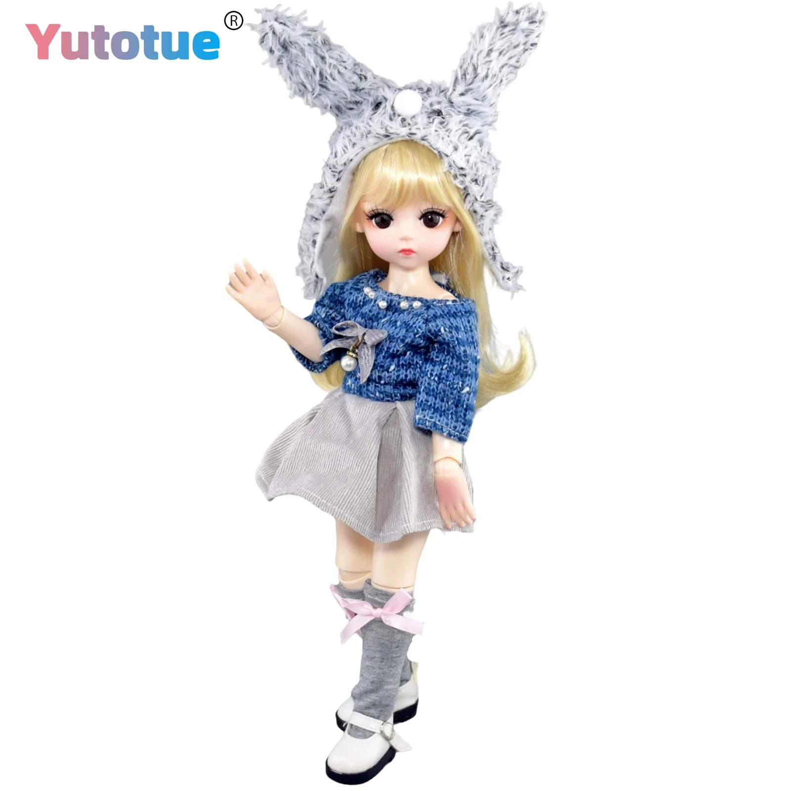 YUTOTUE 12 inch Height Girl Doll Cute Toy Makeup Face Joint Body with Clothes Shoes Blonde Wig Full Set Kids Gift