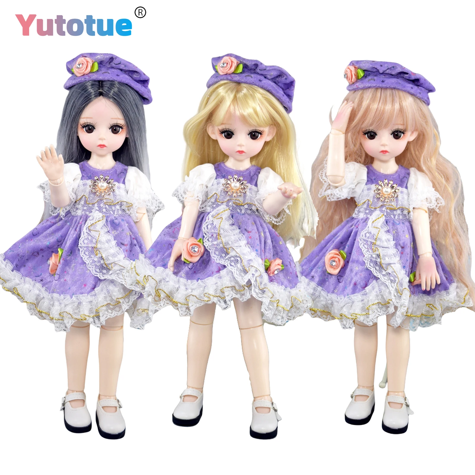 YUTOTUE 12 inch Height Girl Doll Toy with Makeup Face Dress Shoes Hair Wigs Full Set Kids Gift Mini BJD
