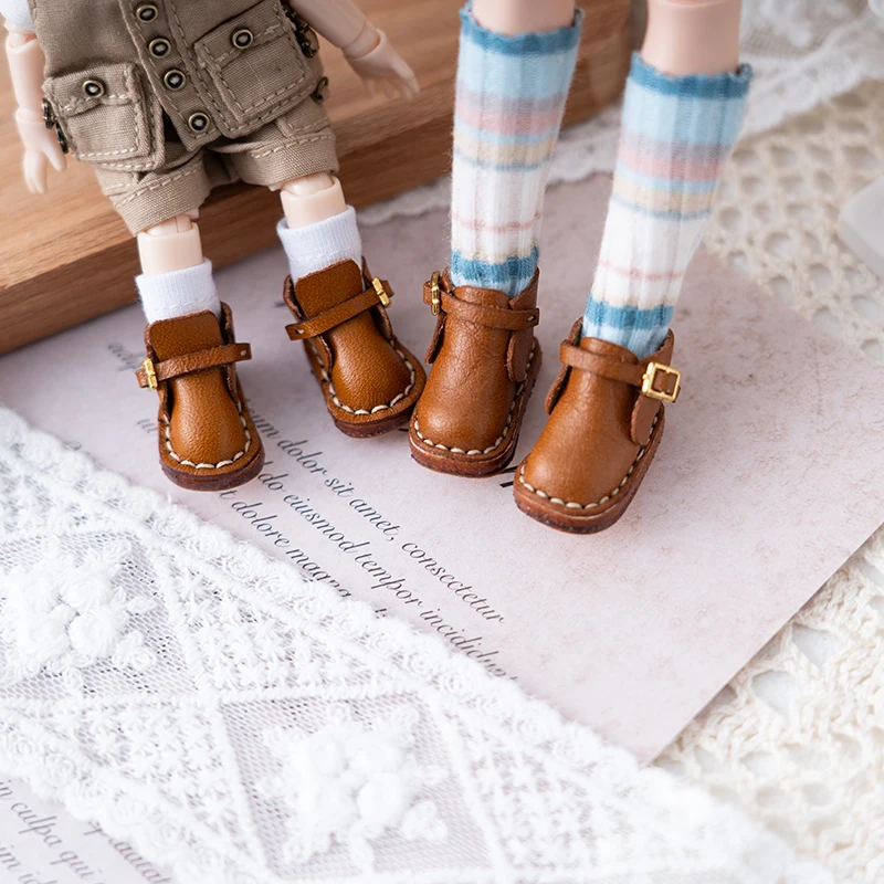 Blythe doll shoes day button up boots ob22 ob24 handmade cowhide shoes small cloth UFDOLL mini body 2.8 * 1.8 size doll shoes