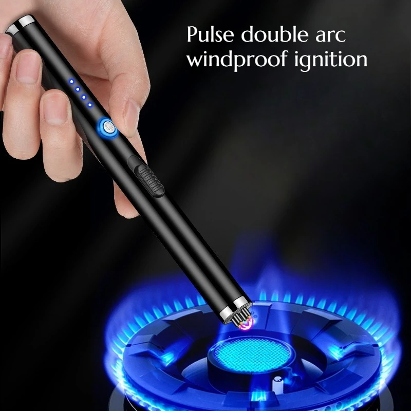 NEW Creative USB Pulse Double Arc Igniter Kitchen Long Pole Igniter Outdoor Windproof Pulse Lighter Cigarette Accessorie Gift