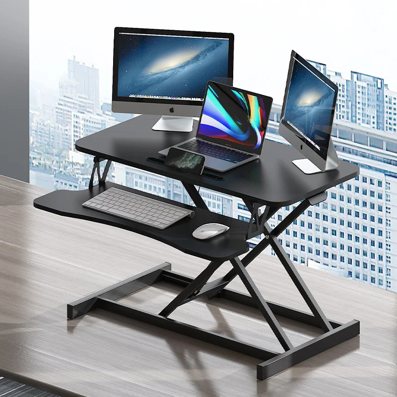 32-Inch desk converter, height-adjustable stand, suitable for dual-monitor laptop workstations, bandwidth keyboard tray (black)