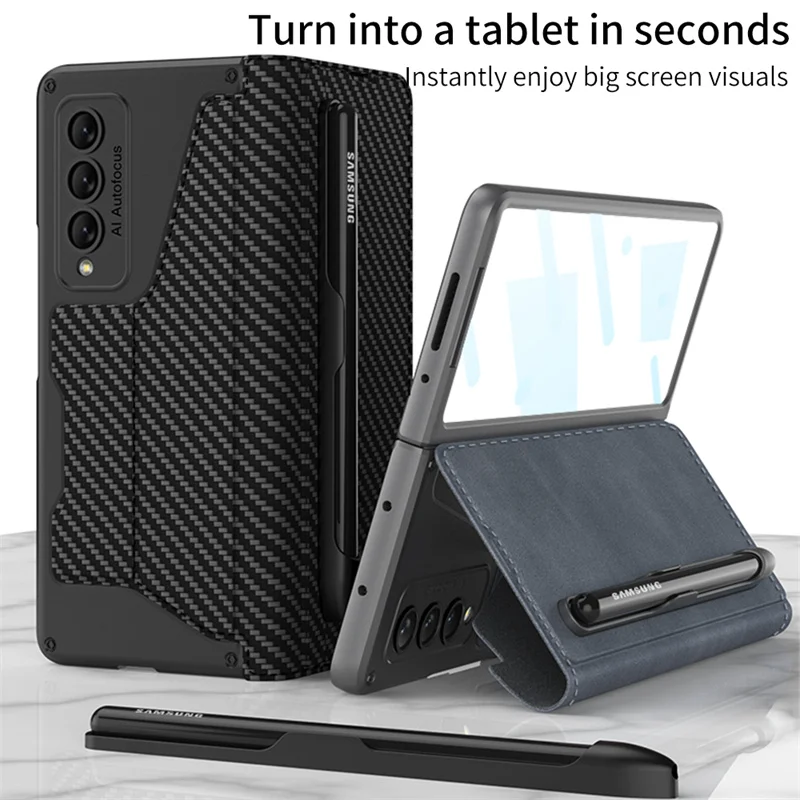 Card Slot Flip Wallet Leather Case for Samsung Galaxy Z Fold 6 5 4 3 For Galaxy Fold7 5G With Removable S Pen Slot Holder Cover