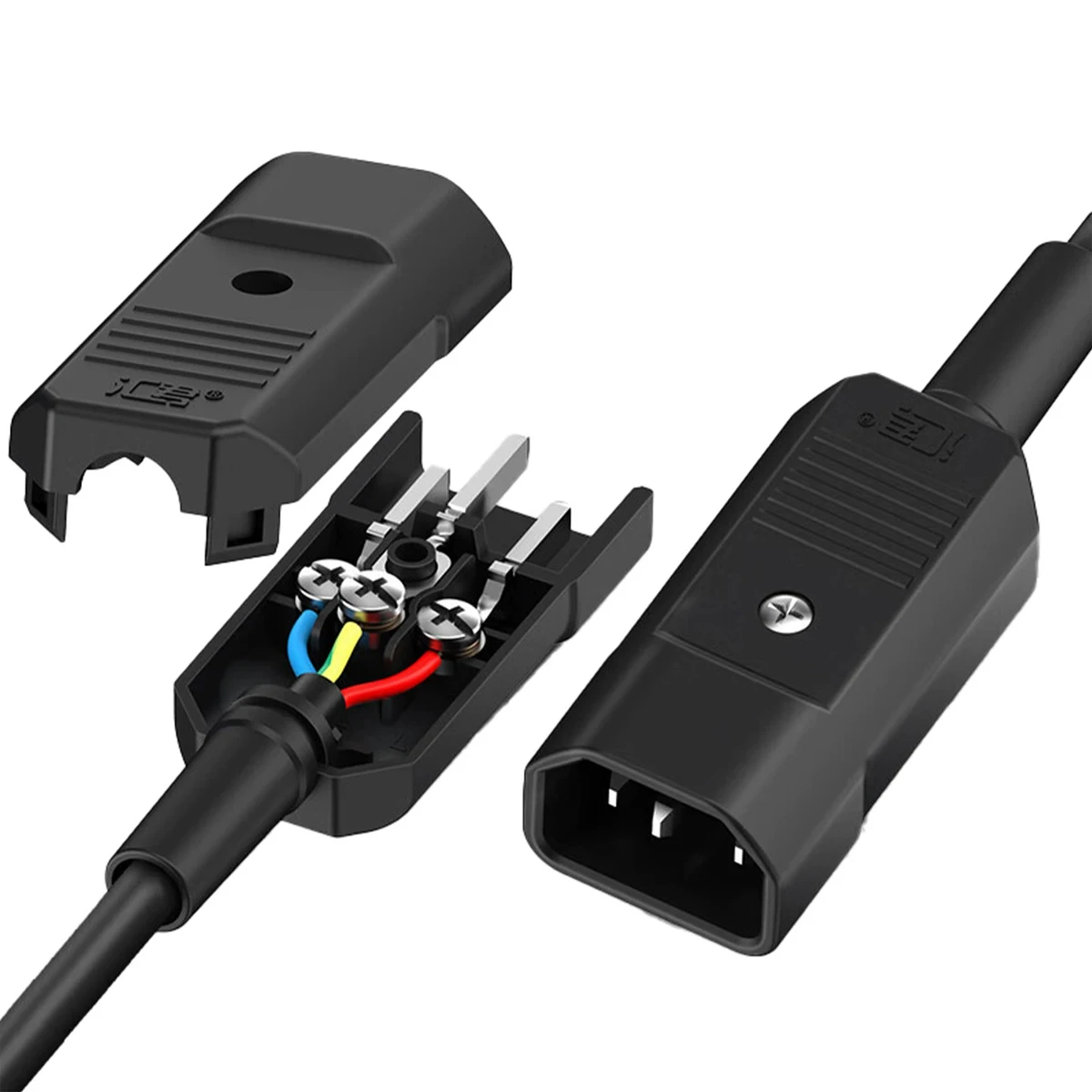 3‑Pin AC Power Plug Connector 15A 250V Black C13 Male Female Power Socket Screw‑Type Wiring Industrial Rewirable Power Connector