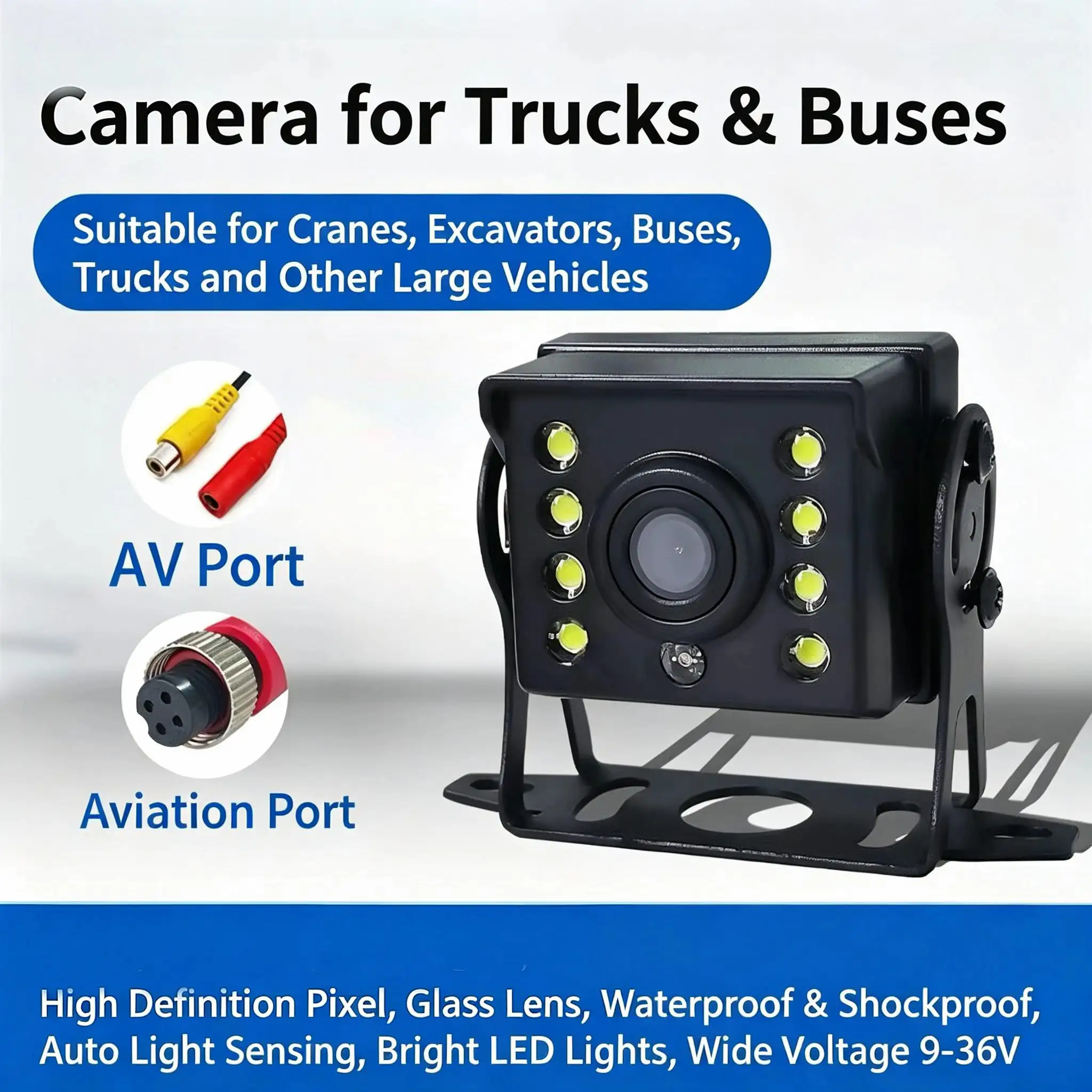 HD Truck Rear View Camera with LED Fill Lights, 90° Adjustable Angle,12V 24V Wide Voltage Backup Cam for Bus Coach Trailer Lorry