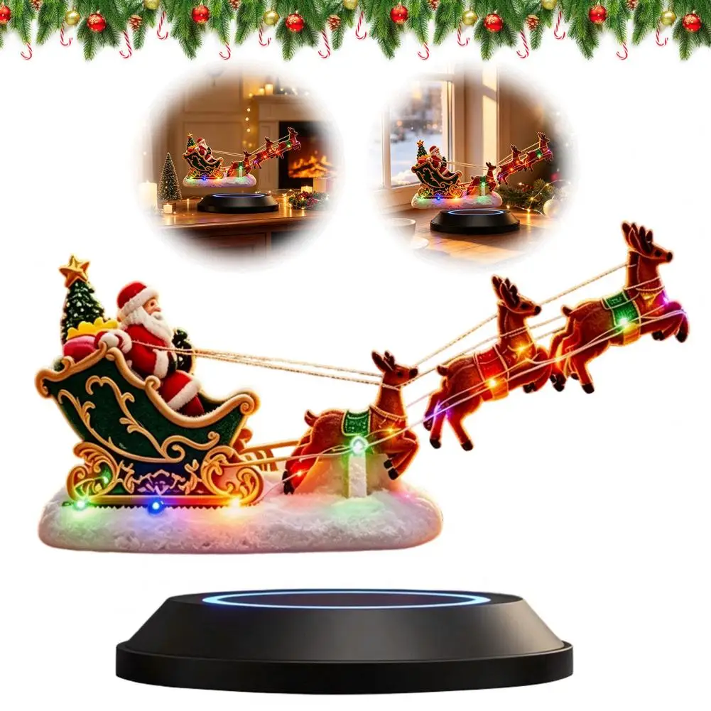 Lighted Floating Santa Sleigh, Magnetic Levitation Santa Flying Sleigh Ornament with LED Light for Home Decoration