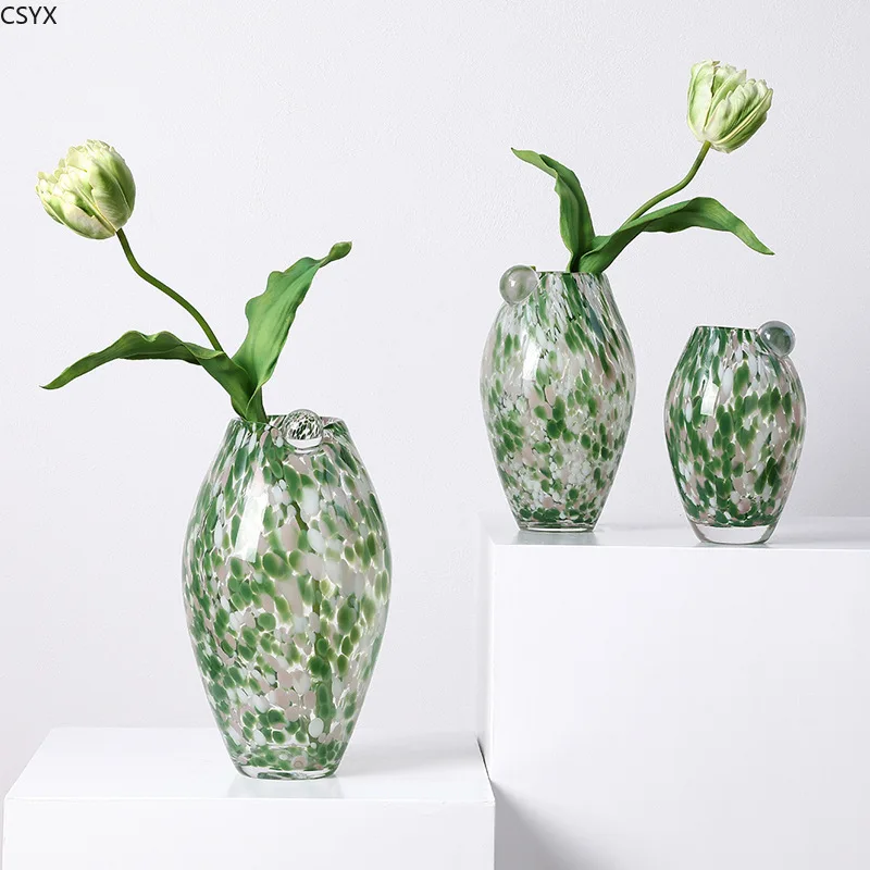 Green Spots Oval Glass Vase Transparent Hydroponics Terrarium Flower Arrangement Accessories Flower Vase Flowerpot