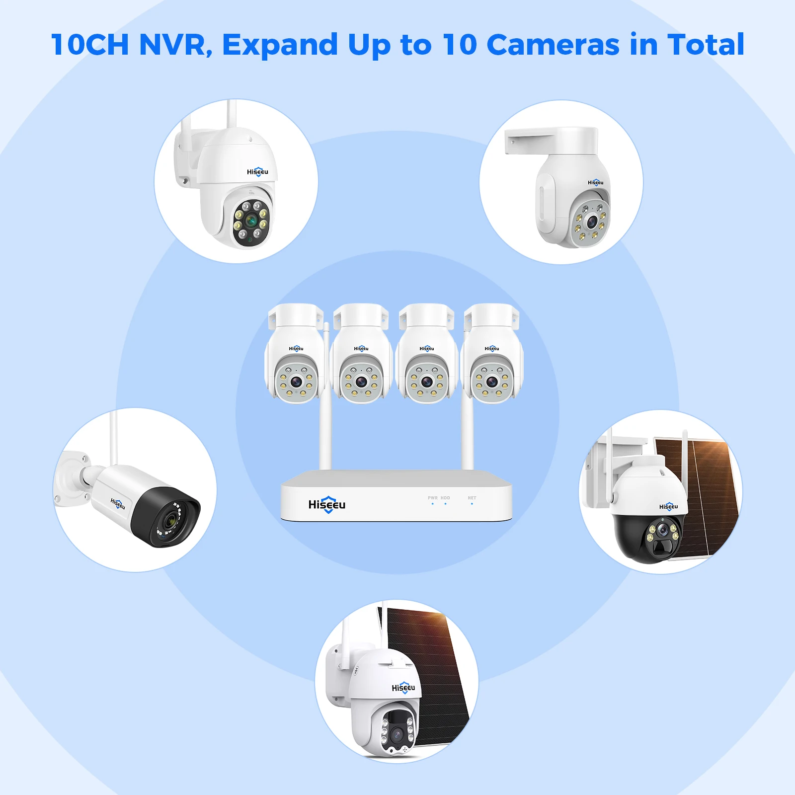 Hiseeu WiFi 5MP PTZ Digital Zoom Wireless Audio Outdoor Street Full Color Kit CCTV IP Video Surveillance Camera Security System