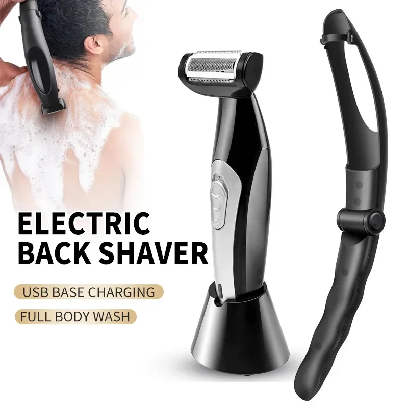 New Electric Back Shaver USB Charging Back Hair Removal Device with Handle All Machine Body Waterproof Back Hair Trimmer Men