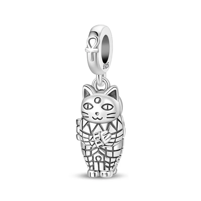 New 925 Sterling Silver Cat Mummy Charms Beads Dangle Fit Original Bracelet DIY Women Birthday Party Jewelry