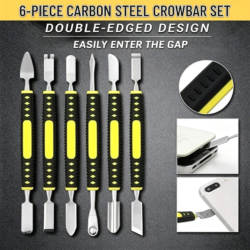 Hardened Claw Nail Double Headed Pry Bar 6-in-1 Disassembly Battery Screen Frame Flat Pry Bar Injection Molding Repair Tool