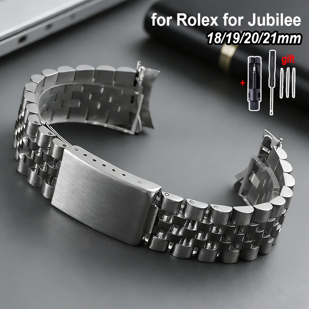 18mm 19mm 20mm 21mm Curved End Solid Stainless Steel Watch Band for Jubilee for Rolex Strap Metal Bracelet Watch Accessories