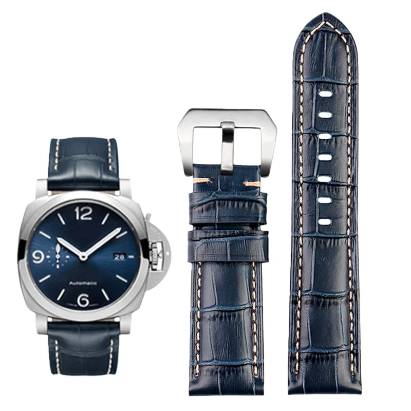 22mm 24mm 26mm Crocodile Pttern Watch Band  Calfskin Leather Men's for Panerai  PAM111 PAM441 Breitling Citizen Bue Watch Strap
