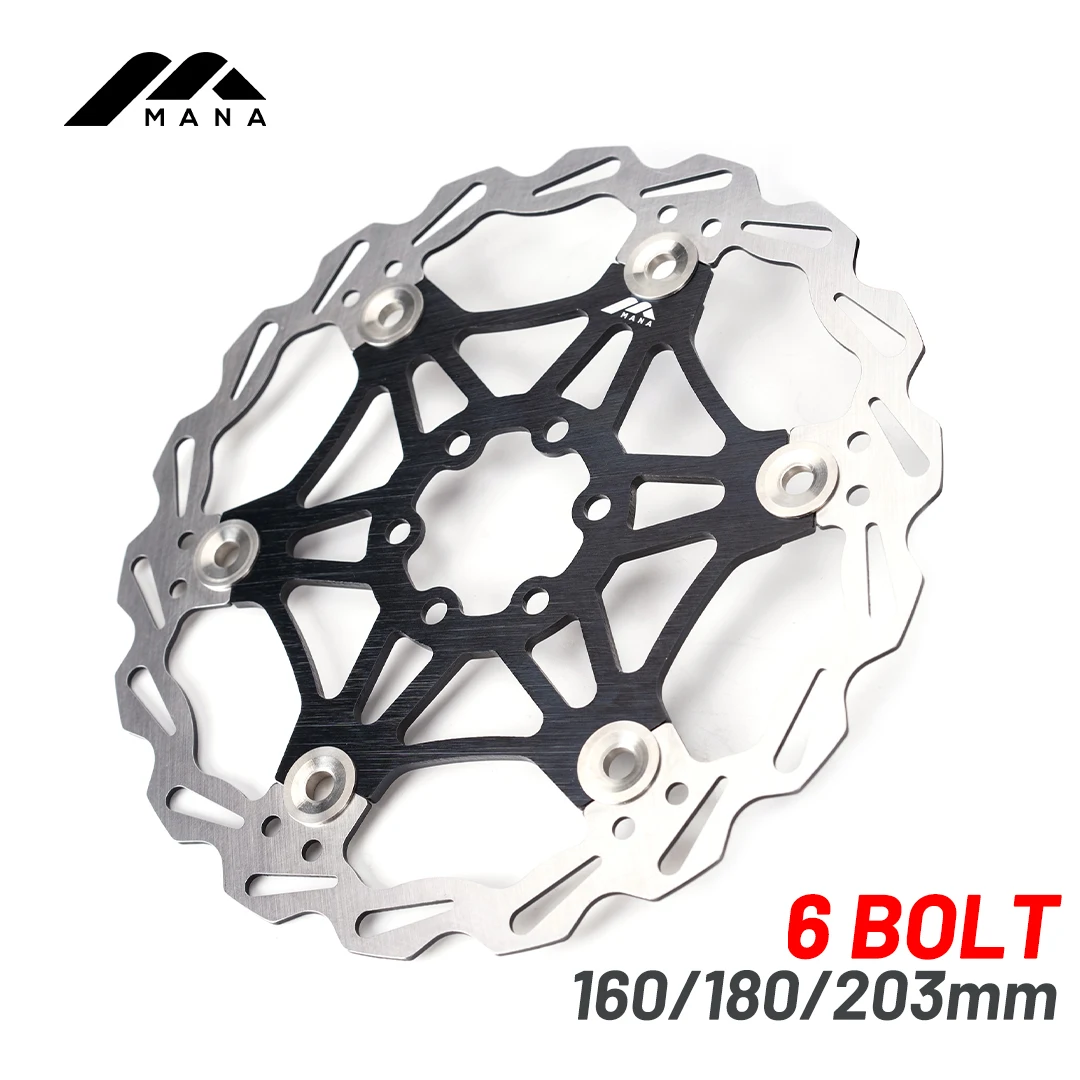 MANA 6 Bolt  Bicycle Float Disc Brake 160/180/203MM Steel Brake Edge for Heat Dissipation + Aluminum Alloy Inner Frame MTB Parts