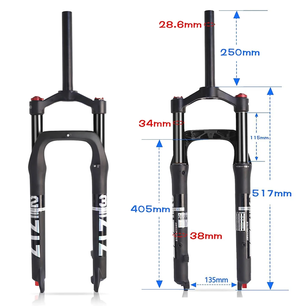 ZTZ MTB Air Suspension Fork Rebound Adjustment 26x4.0 Inch Fat Tire 135mm Spacing Hub Ideal for Snow Beach XC Mountain Bikes