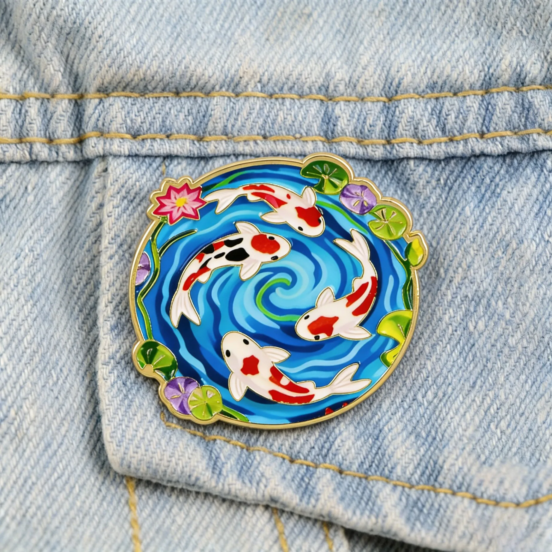 Koi Fish Enamel Pin Lucky Koi Pond Brooch Lapel Badge for Backpacks Hats Jackets Japanese Style Jewelry Gift for Collectors