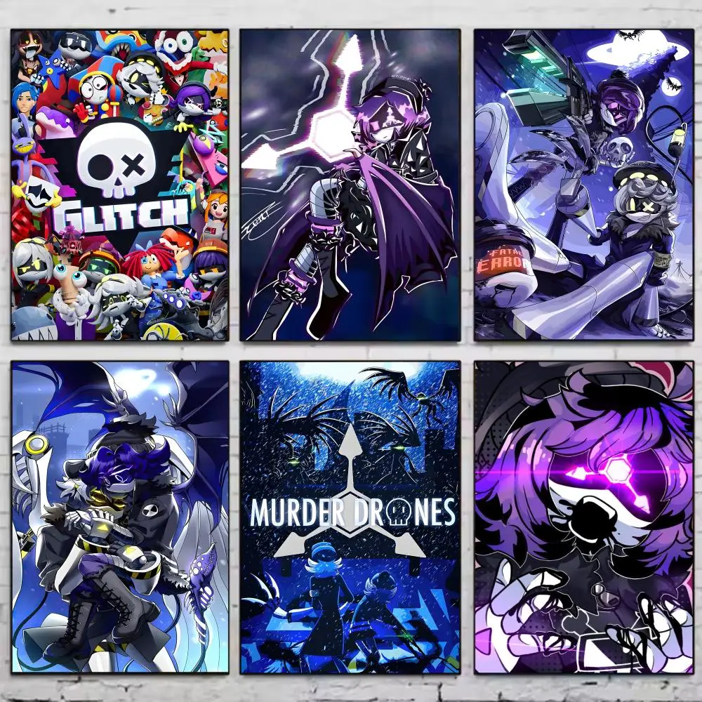 Game M-Murder Drones Anime Poster Stickers HD Painting Self-Adhesive Art for Bedroom Living Room Home Decor Wall Decals Gift