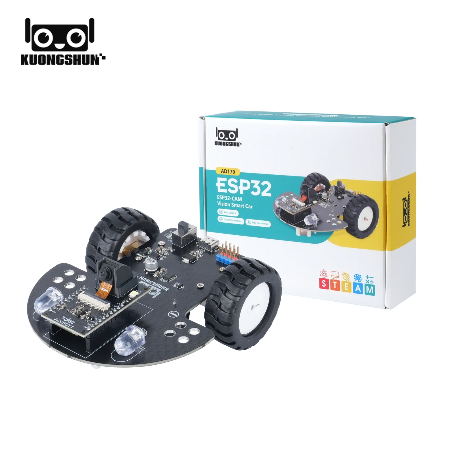 KUONGSHUN Vision Smart Car with Camera for Arduino ESP32-CAM Video Robot Based on ESP32-CAM Module and Wi-Fi Module DIY Kit