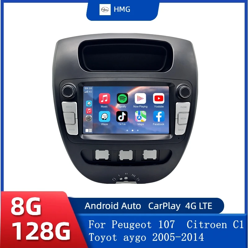 HMG Android 15 For Peugeot 107 Citroen C1 Toyota Aygo 2005-2014 Car Radio Autoradio Auto Intelligent Systems Apple Carplay GPS