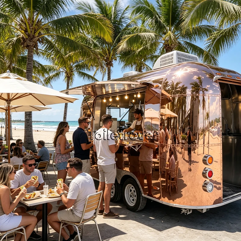 Outdoor Bar Mobile Kitchen Catering Trailer Fully Equipped Hot Dog Ice Cream Coffee Pizza Food Truck with Full Kitchen