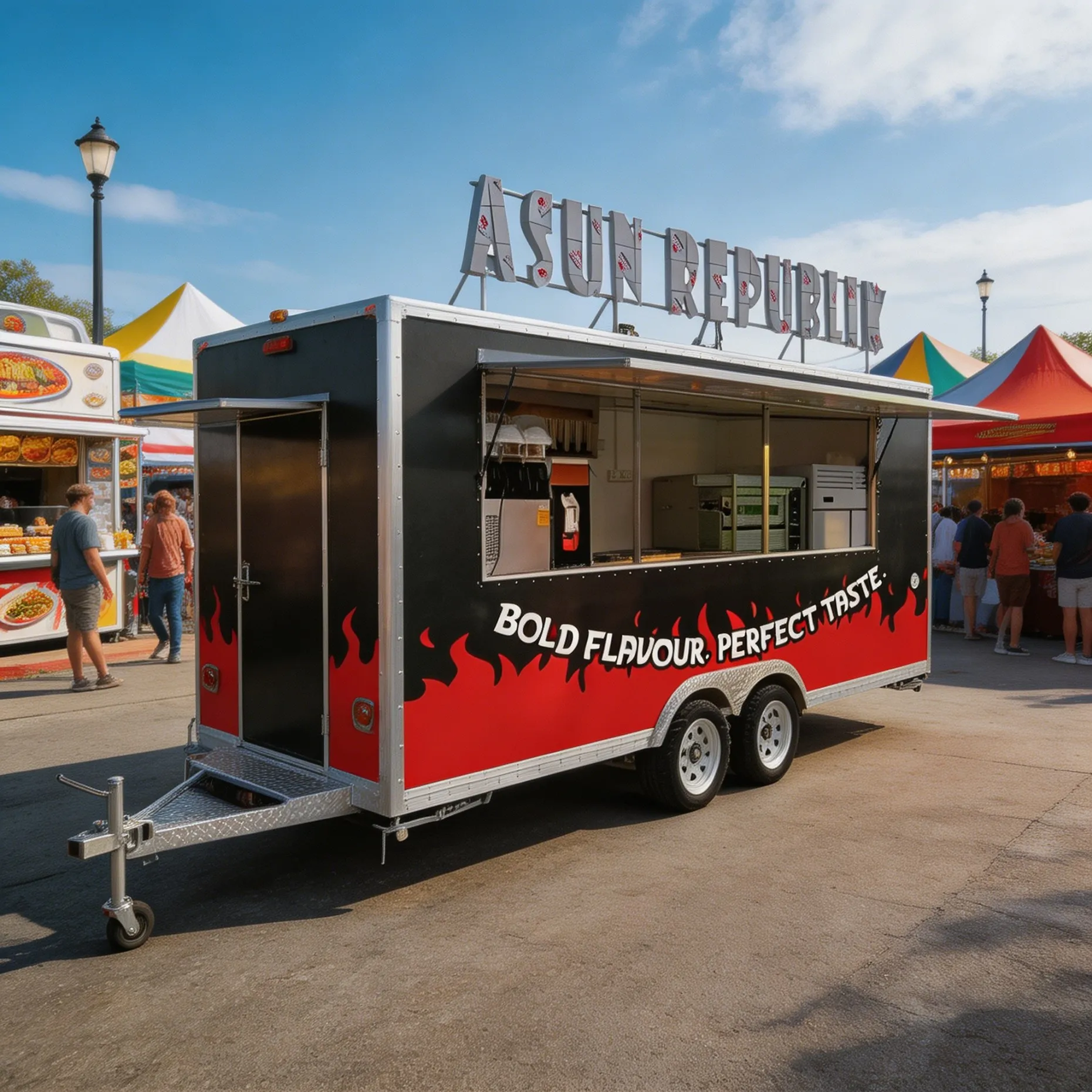 Stainless Steel Mobile Food Trailer Fully Equipped Concession Catering Truck For Outdoor BBQ Coffee Fast Food Business