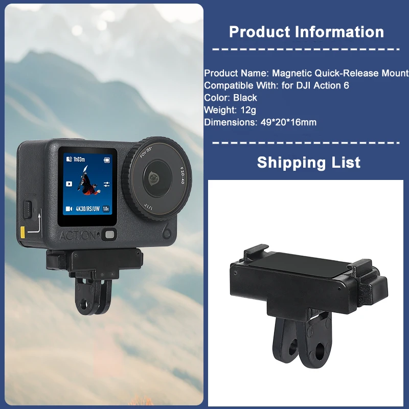 for DJI Osmo Action 6 Magnetic Camera Mounting Adapter Base with Two-claw Quick Release Foldable Extension Mount
