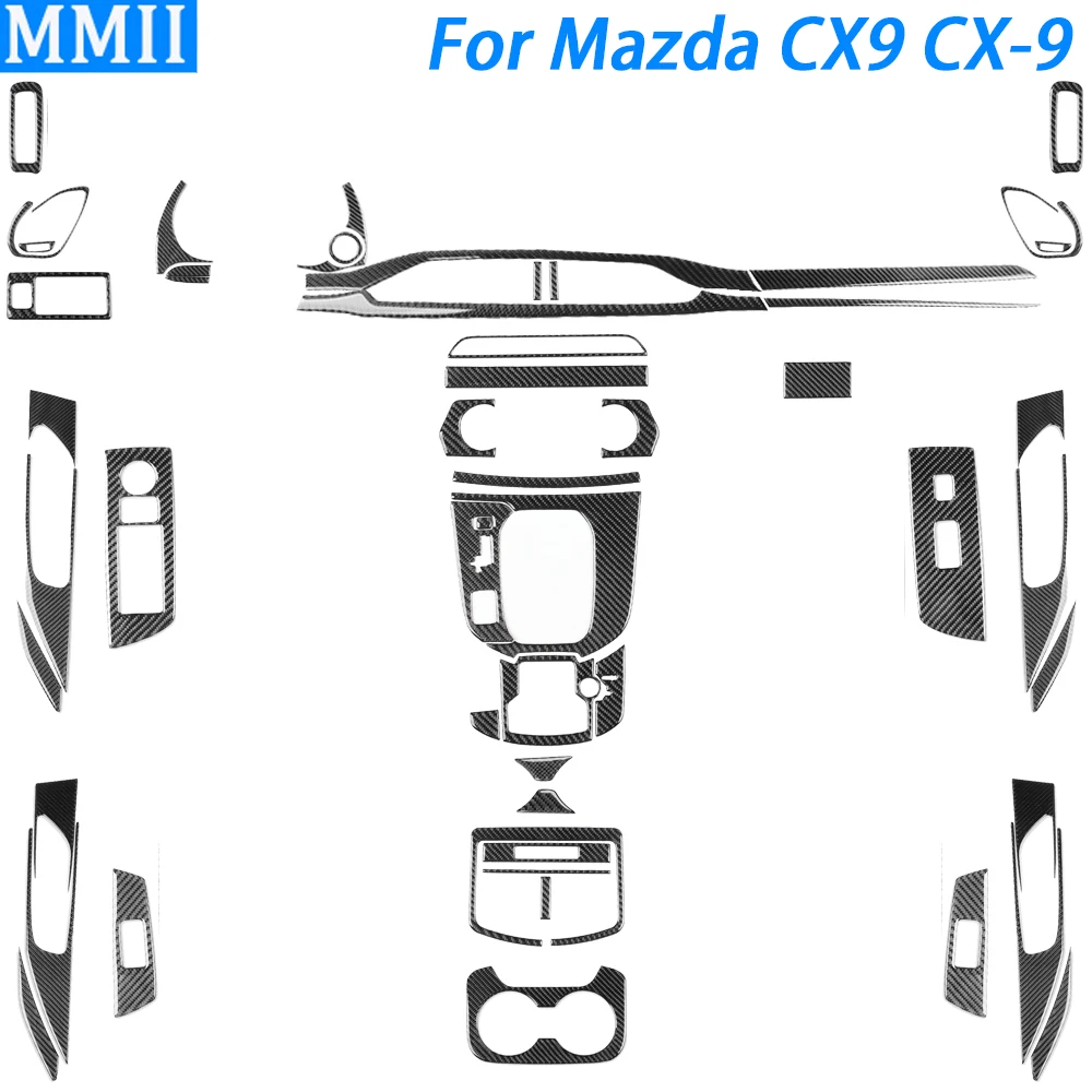 For Mazda CX9 CX-9 2016-2023 Real Carbon Fiber Gear Shift Air Outlet Window Lift Dashboard Set Car Interior Accessories  Sticker