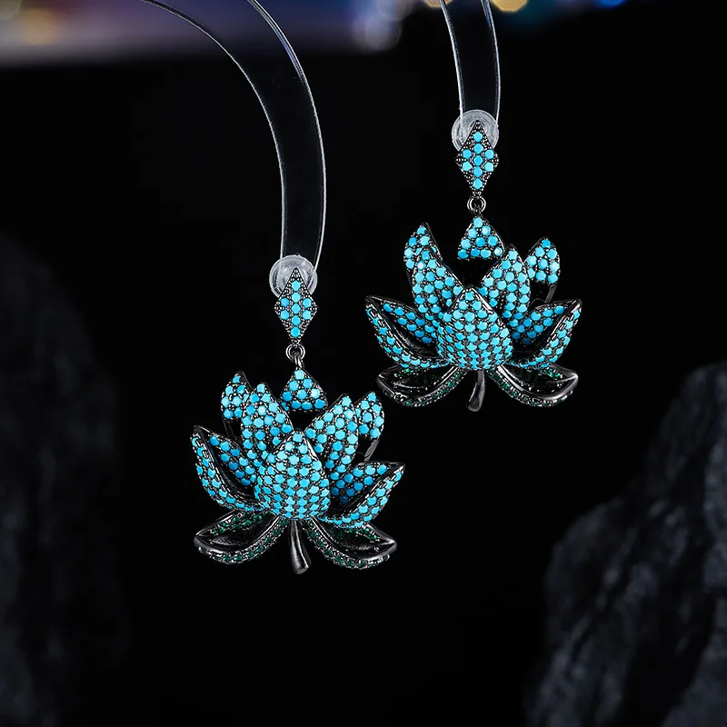 Luxurious Heavy Craft Zircon Inlaid Three-Dimensional Multi-Layer Lotus Earrings S925 Silver Needle High-End Jewelry Style Earri