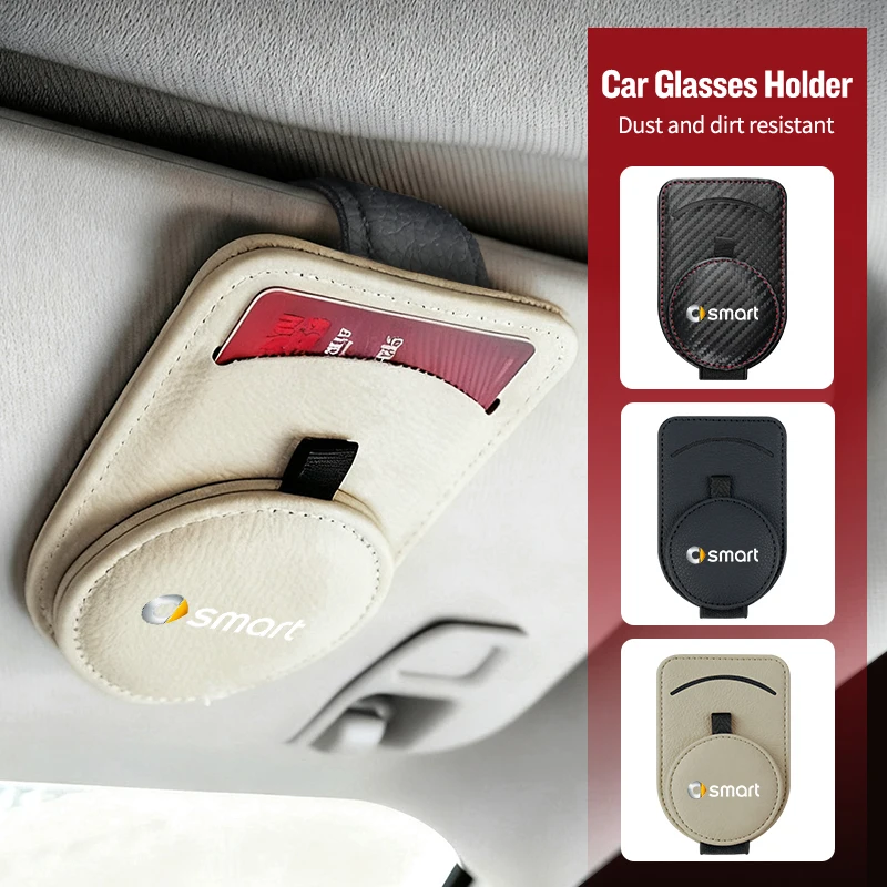 Universal Car Sunglasses Clip Leather Ticket Card Holder Auto Accessories For Smart Fortwo Forfour 453 451 450 Crossblade City