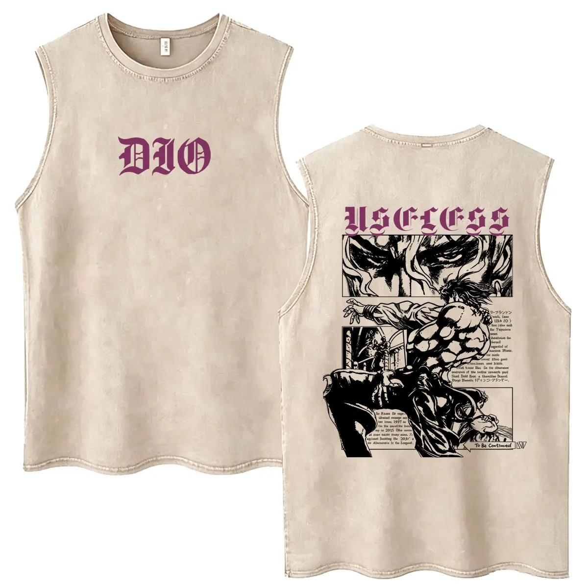 Anime Jojo Bizarre Adventure Vintage Washed Tank Tops Funny Manga Dio Brando Sleeveless T Shirt Men Casual Oversized T-shirts