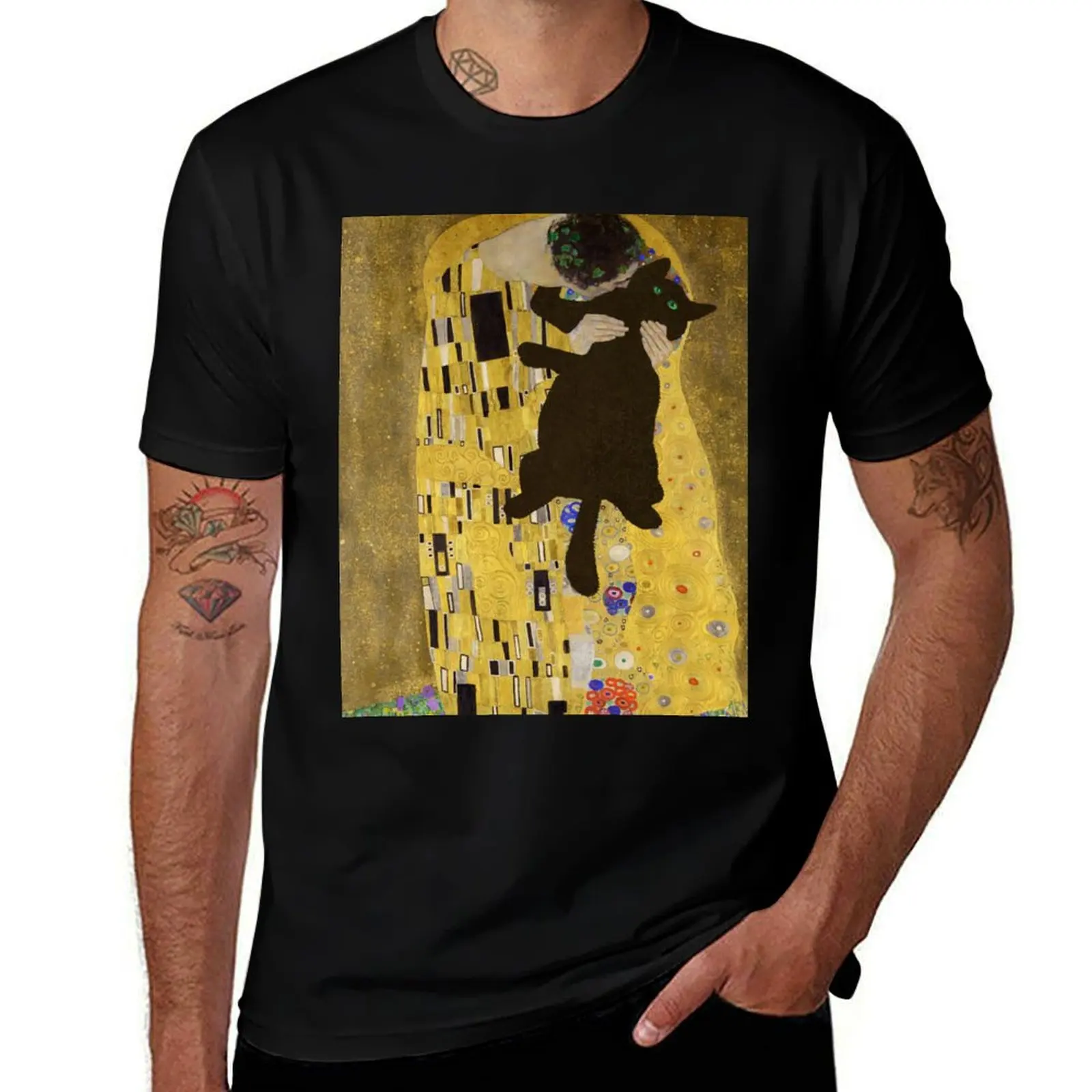 Gustav Klimt Cat , Klimt the Kiss Cat, Funny Cat mom gift, Black Cat Art T-Shirt Creative Graphic Tee Shirt