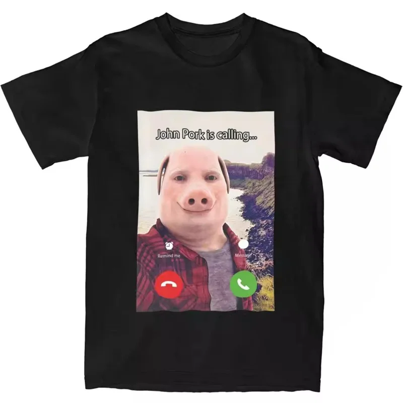 Funny John Pork Is Calling T Shirt Men Meme Humor Pig 3D Printed Short Sleeve O-Neck Casual Streetwear Graphic Tshirt Clothes