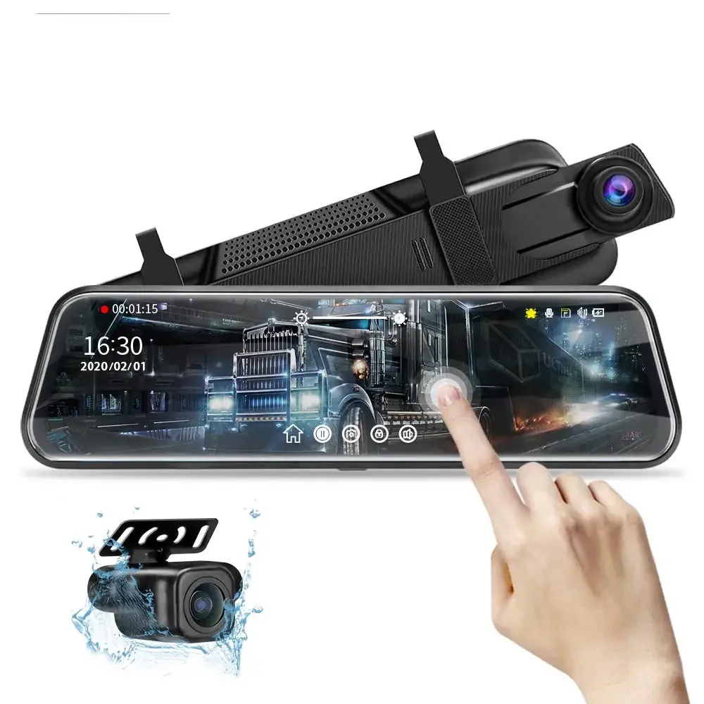 10 Inch Mirror Camera for Car Touch Screen Video Recorder Rearview Mirror Dash Cam Front and Rear Camera Mirror DVR Black Box