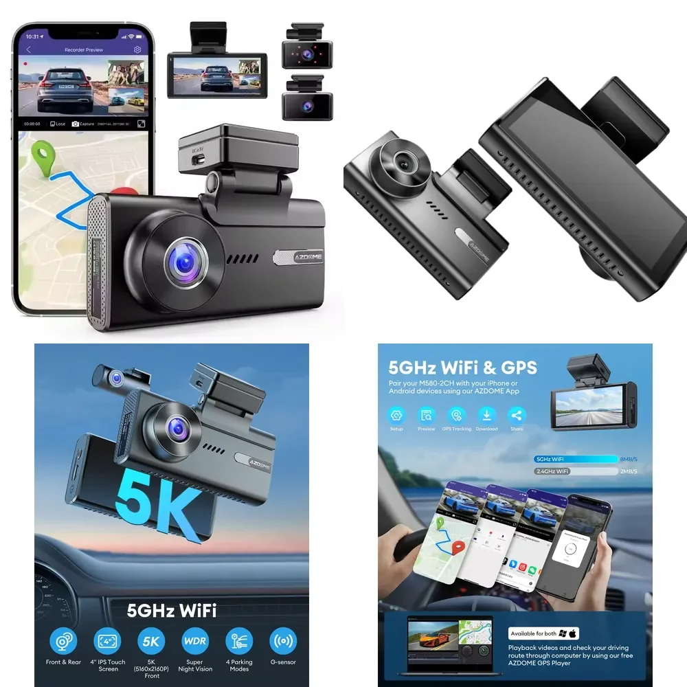 5K Dash Cam Vehicle Tracker 4-Inch 4K 3 Lens Car DVR with Dual Band 2.4G/5G Wifi Black Box 1 Year Warranty