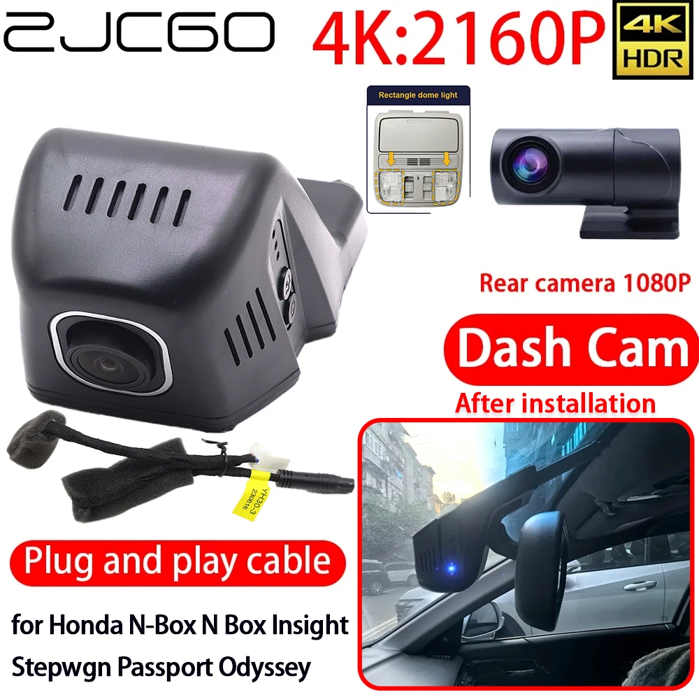 ZJCGO 4K Car DVR Dash Cam Wifi Lens Front Rear Camera 24h Monitor for Honda N-Box N Box Insight Stepwgn Passport Odyssey