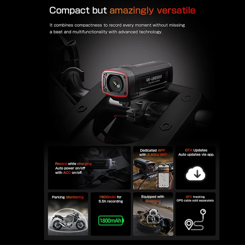 AKEEYO 710s Moto Dvr Car Black Box Motorbike 4k&2k Ip66 Waterproof Wifi 2.4g 1800mah 3hours Persistent Motorcycle Mini Dash Cam