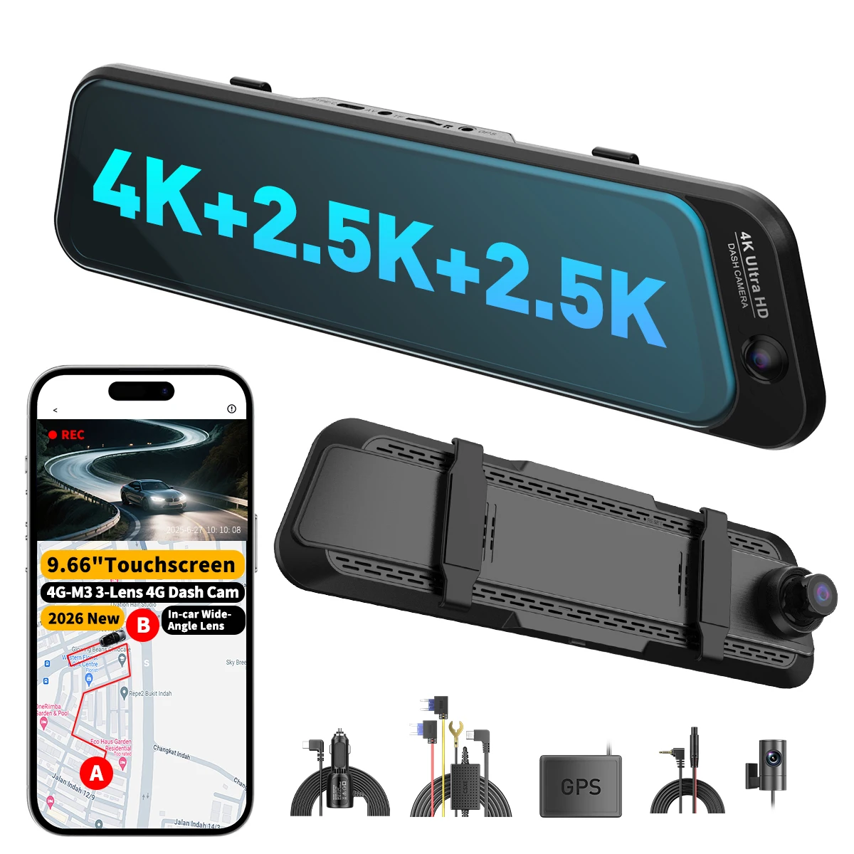 Ready To Ship 4K Dashcam Car Camera With 3.2'' Screen Loop Recording Night Vision Stealth Design Black Box DVR Video Recorder