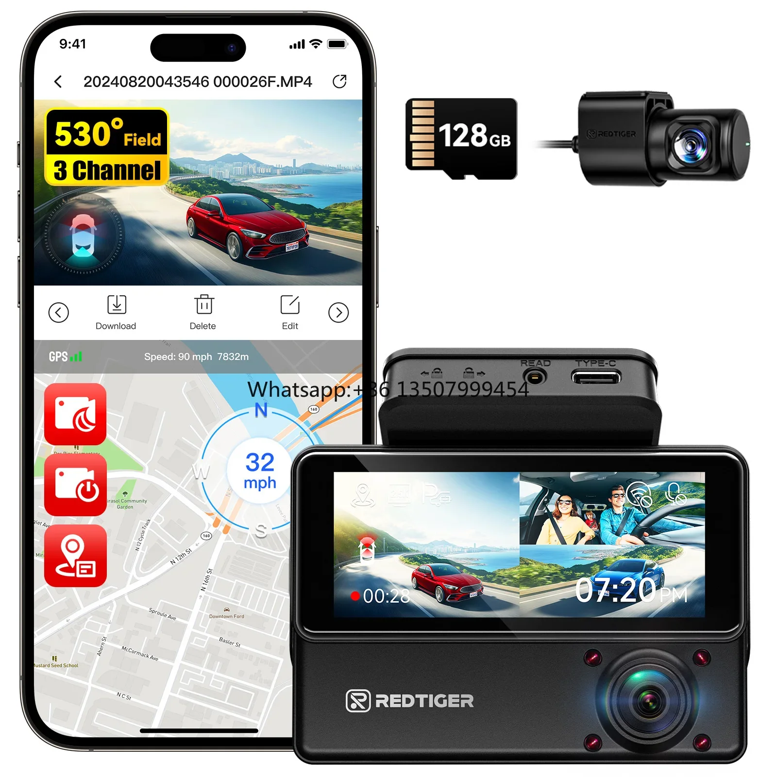 Dealer VP20 3 Channel Touch Screen Car Black Box 2.5K+2.5K+1080P Wifi Gps Night Vision Dash Cam for Trucks
